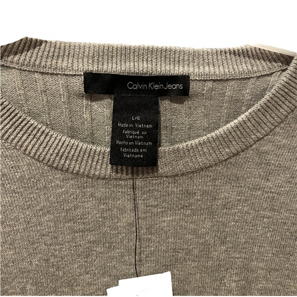 Calvin Klein Grey Long Sleeve Crew Neck Rib Knit Sweater With Dark Grey Stripe - Picture 4 of 7